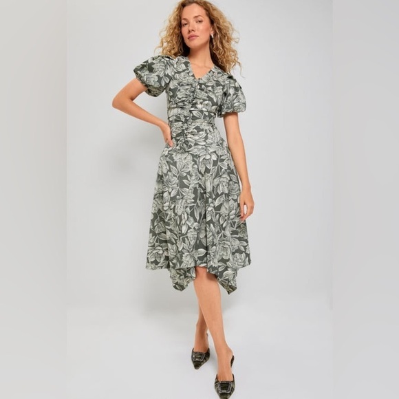 NWT Moon River Floral Puff Sleeve Women's Midi Dress Size Small - Picture 1 of 16